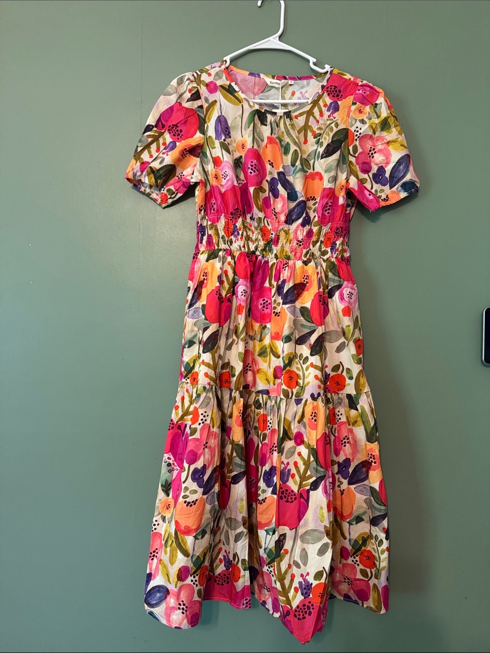 NWT Kormei Floral Smocked Puff Sleeve Garden Party Wedding Guest Dress Medium